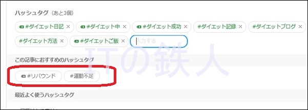 ハッシュタグが自動で表示されている