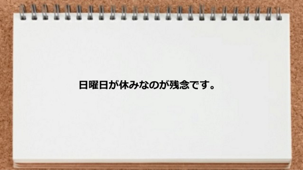 日曜日が休みなのが残念です。
